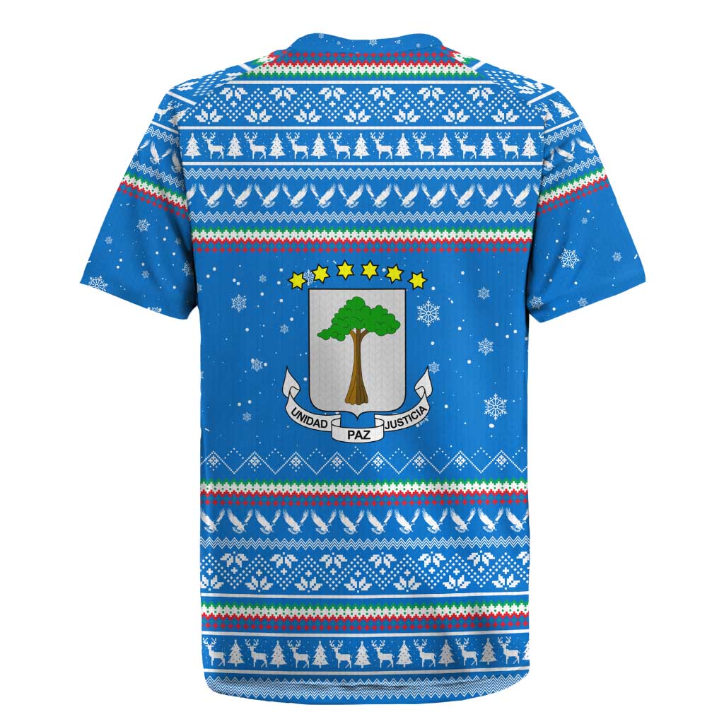 Equatorial Guinea Christmas Rugby Jersey with Nzalang Noel Eagle Flag Snowflakes and Blue Holiday - Wonder Print Shop