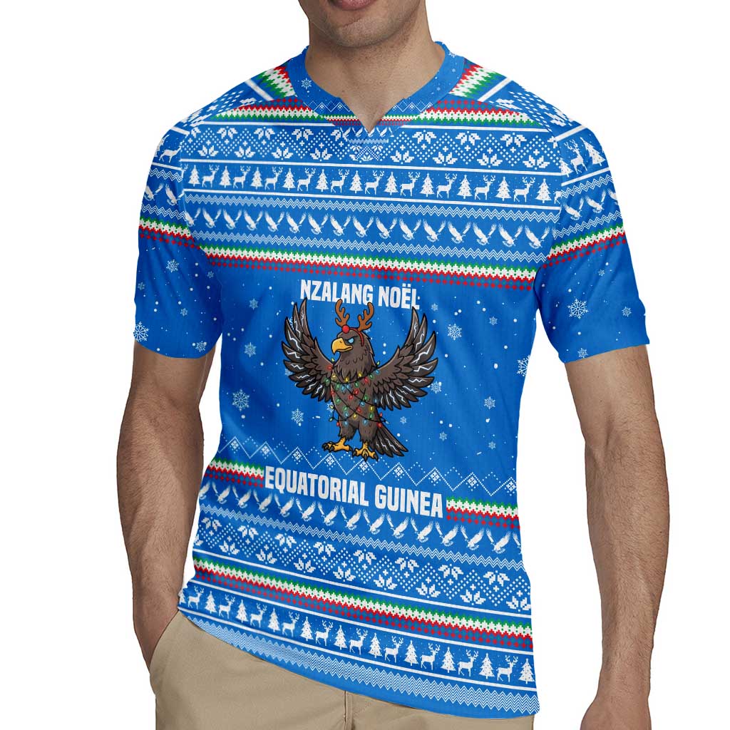 Equatorial Guinea Christmas Rugby Jersey with Nzalang Noel Eagle Flag Snowflakes and Blue Holiday - Wonder Print Shop