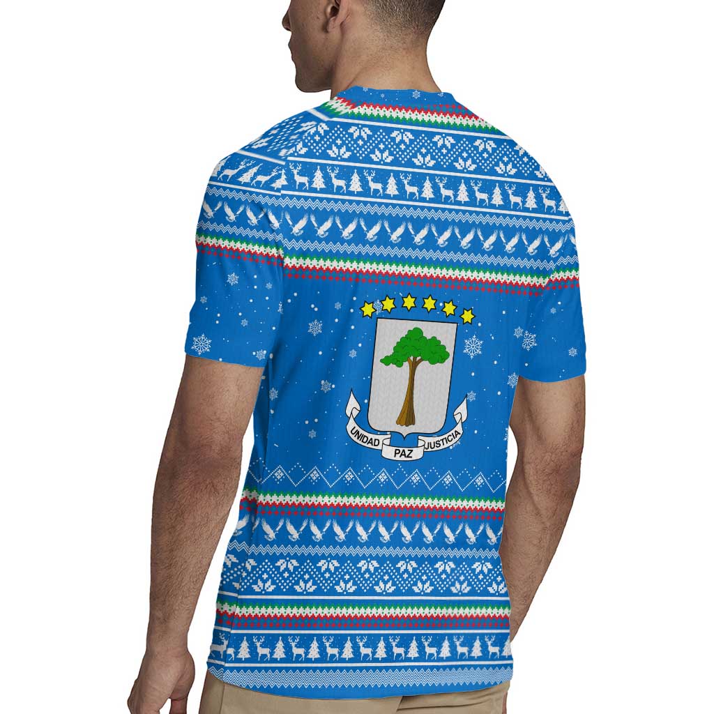 Equatorial Guinea Christmas Rugby Jersey with Nzalang Noel Eagle Flag Snowflakes and Blue Holiday - Wonder Print Shop