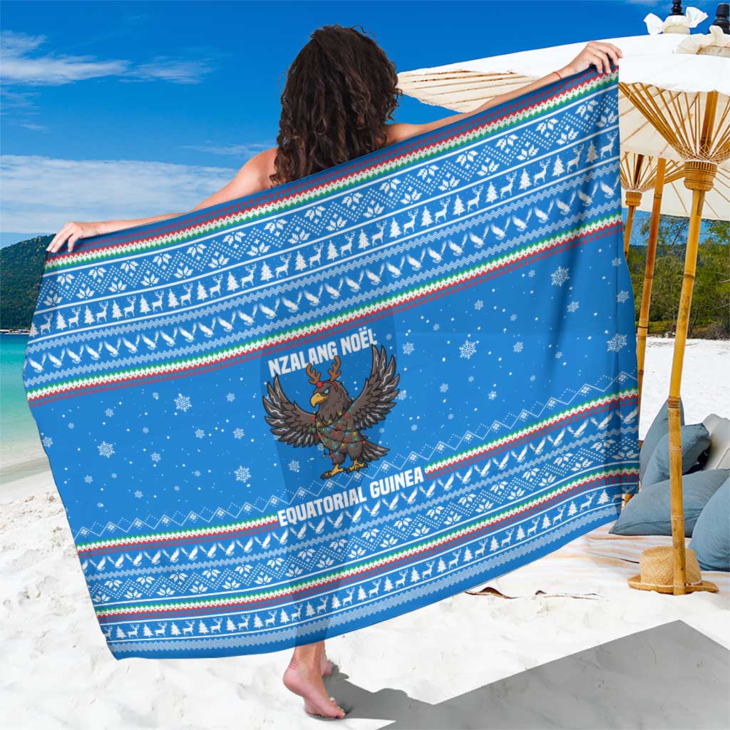Equatorial Guinea Christmas Sarong with Nzalang Noel Eagle Flag Snowflakes and Blue Holiday - Wonder Print Shop