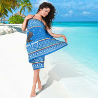 Equatorial Guinea Christmas Sarong with Nzalang Noel Eagle Flag Snowflakes and Blue Holiday - Wonder Print Shop