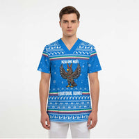 Equatorial Guinea Christmas Scrub Top with Nzalang Noel Eagle Flag Snowflakes and Blue Holiday - undefined