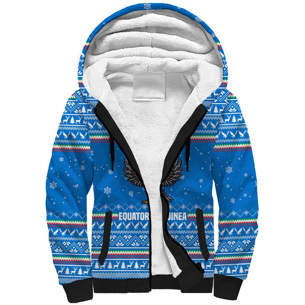 Equatorial Guinea Christmas Sherpa Hoodie with Nzalang Noel Eagle Flag Snowflakes and Blue Holiday - Wonder Print Shop