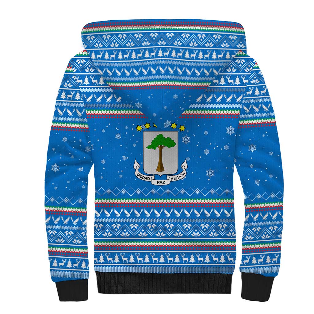 Equatorial Guinea Christmas Sherpa Hoodie with Nzalang Noel Eagle Flag Snowflakes and Blue Holiday - Wonder Print Shop