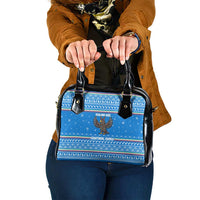 Equatorial Guinea Christmas Shoulder Handbag with Nzalang Noel Eagle Flag Snowflakes and Blue Holiday - Wonder Print Shop
