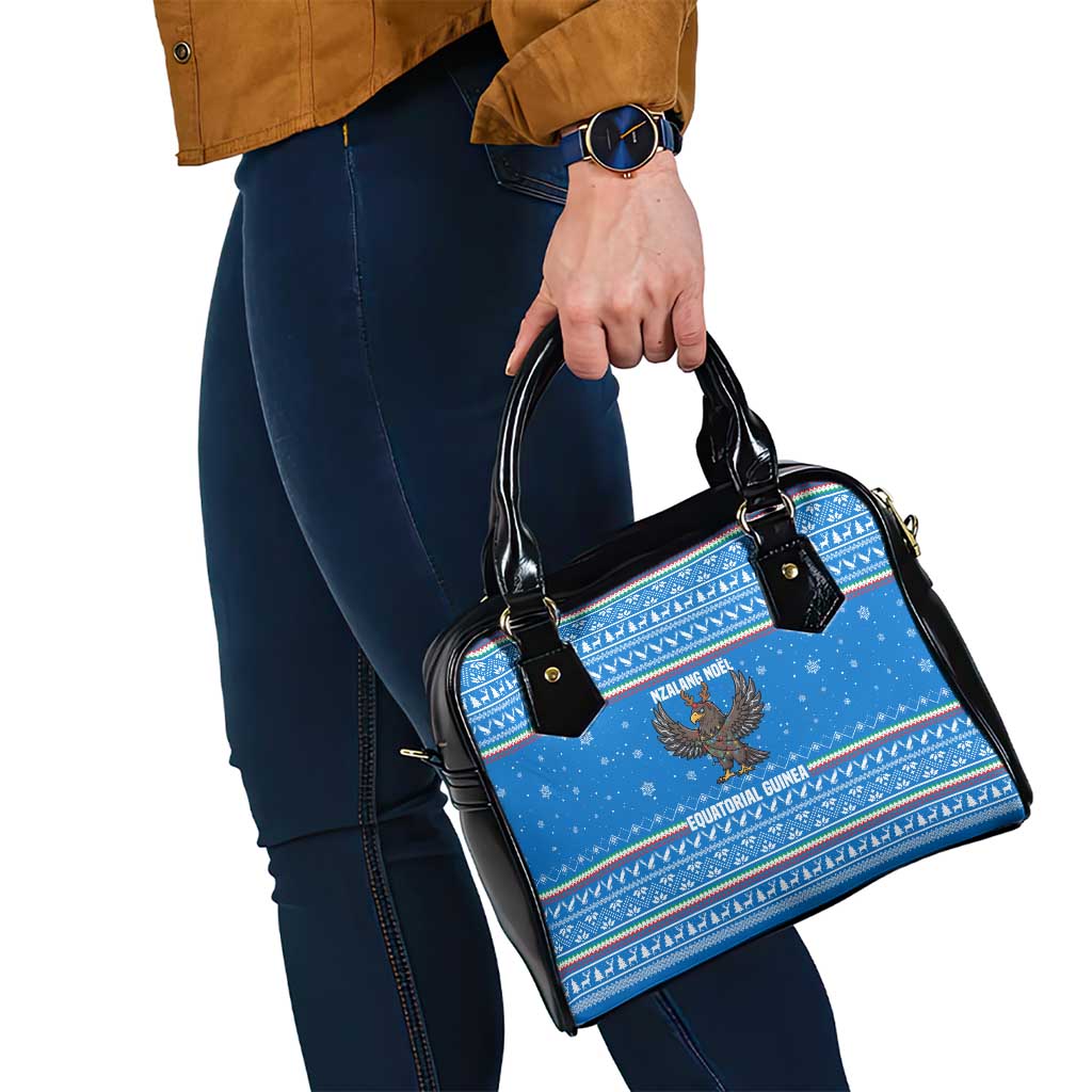 Equatorial Guinea Christmas Shoulder Handbag with Nzalang Noel Eagle Flag Snowflakes and Blue Holiday - Wonder Print Shop