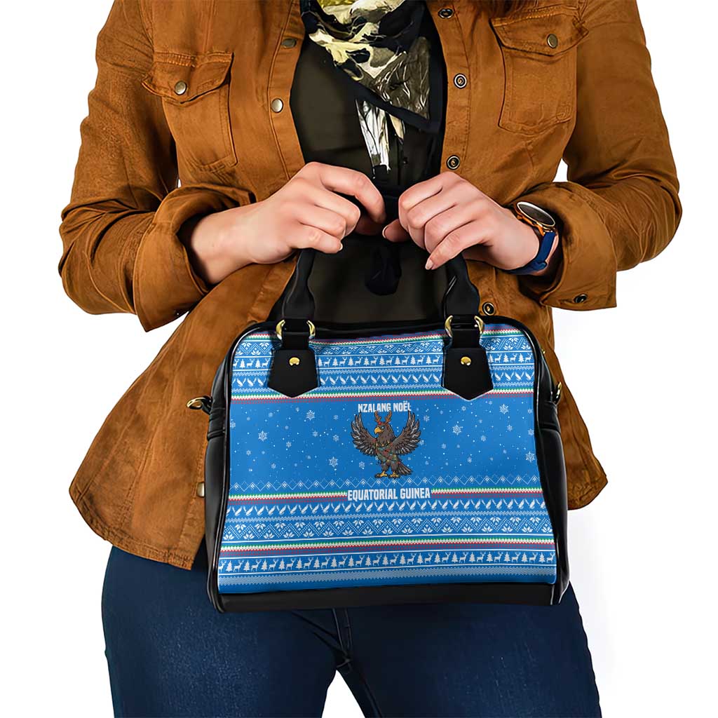 Equatorial Guinea Christmas Shoulder Handbag with Nzalang Noel Eagle Flag Snowflakes and Blue Holiday - Wonder Print Shop