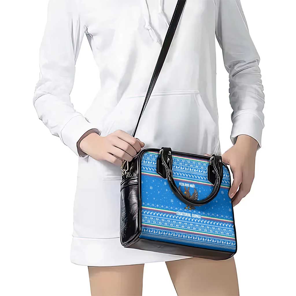 Equatorial Guinea Christmas Shoulder Handbag with Nzalang Noel Eagle Flag Snowflakes and Blue Holiday - Wonder Print Shop