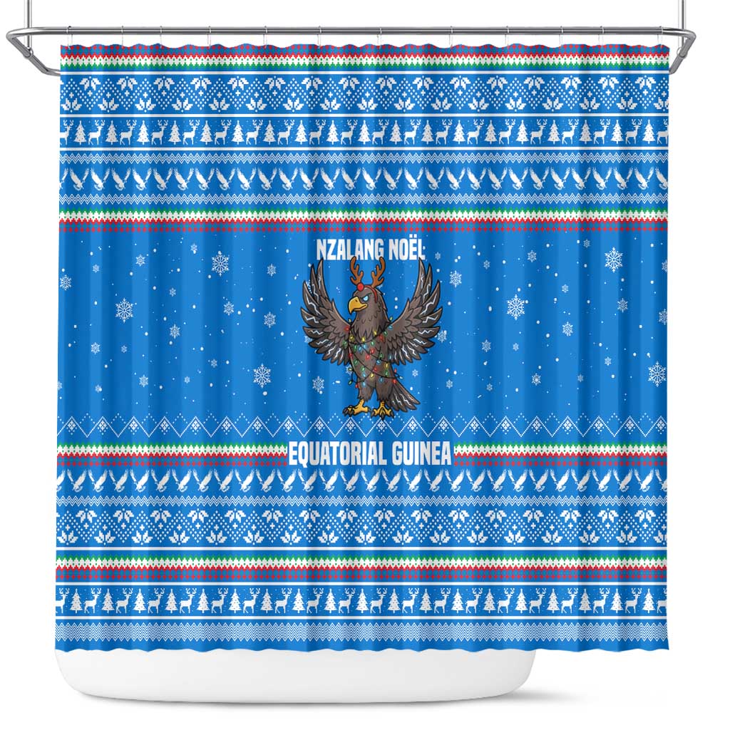 Equatorial Guinea Christmas Shower Curtain with Nzalang Noel Eagle Flag Snowflakes and Blue Holiday - Wonder Print Shop
