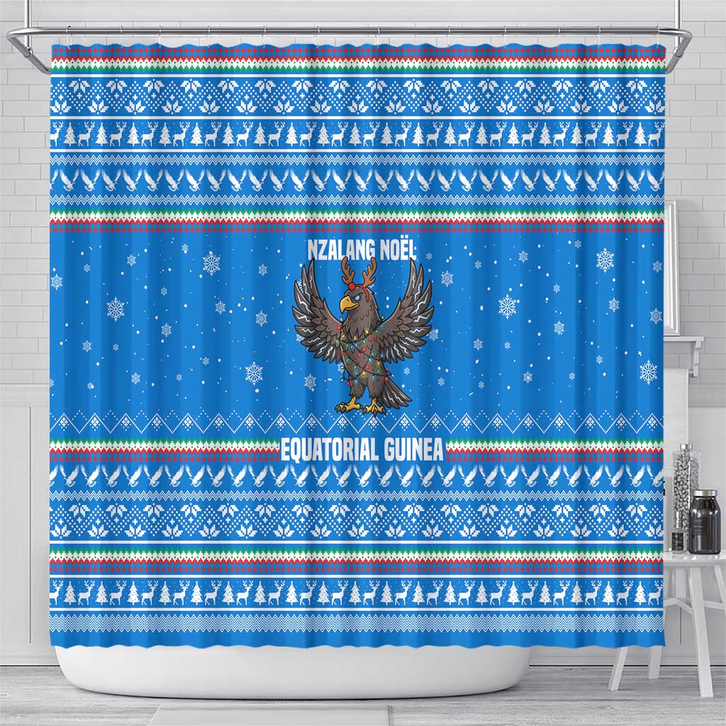 Equatorial Guinea Christmas Shower Curtain with Nzalang Noel Eagle Flag Snowflakes and Blue Holiday - Wonder Print Shop
