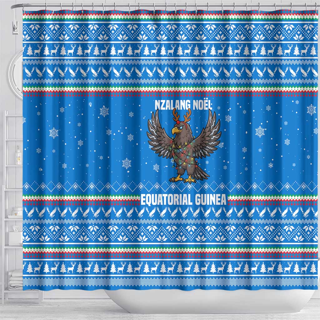 Equatorial Guinea Christmas Shower Curtain with Nzalang Noel Eagle Flag Snowflakes and Blue Holiday - Wonder Print Shop