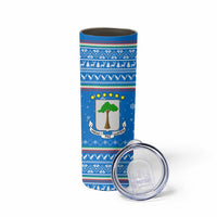 Equatorial Guinea Christmas Skinny Tumbler with Nzalang Noel Eagle Flag Snowflakes and Blue Holiday - Wonder Print Shop