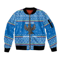 Equatorial Guinea Christmas Sleeve Zip Bomber Jacket with Nzalang Noel Eagle Flag Snowflakes and Blue Holiday - Wonder Print Shop