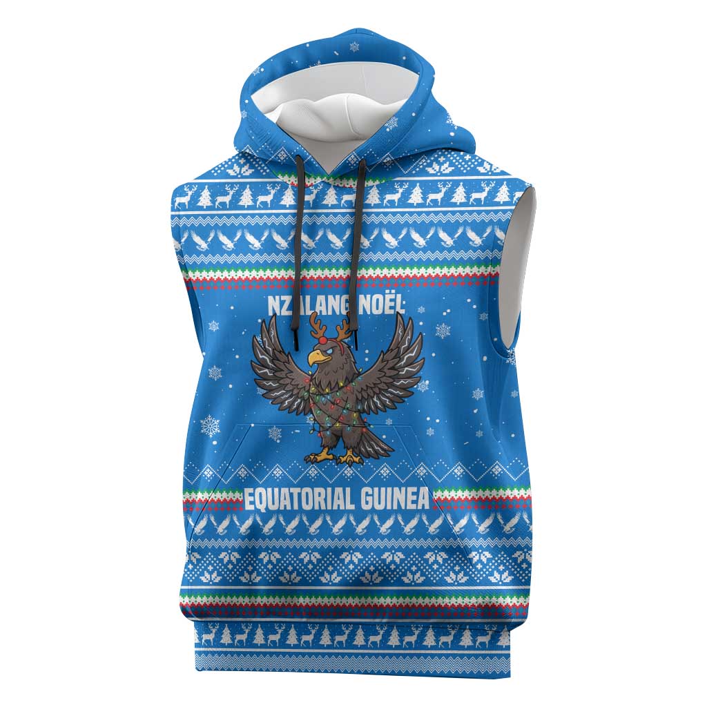 Equatorial Guinea Christmas Sleeveless Hoodie with Nzalang Noel Eagle Flag Snowflakes and Blue Holiday - Wonder Print Shop