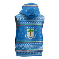Equatorial Guinea Christmas Sleeveless Hoodie with Nzalang Noel Eagle Flag Snowflakes and Blue Holiday - Wonder Print Shop