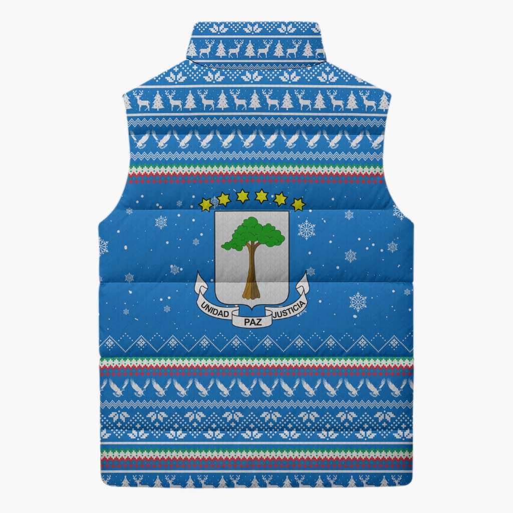 Equatorial Guinea Christmas Sleeveless Puffer Jacket with Nzalang Noel Eagle Flag Snowflakes and Blue Holiday - Wonder Print Shop
