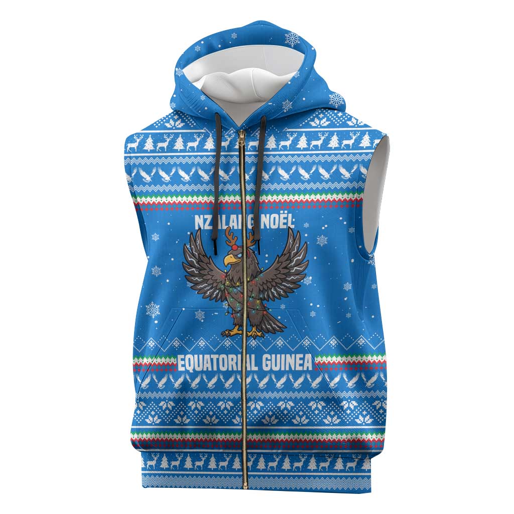 Equatorial Guinea Christmas Sleeveless Zip Hoodie with Nzalang Noel Eagle Flag Snowflakes and Blue Holiday - Wonder Print Shop