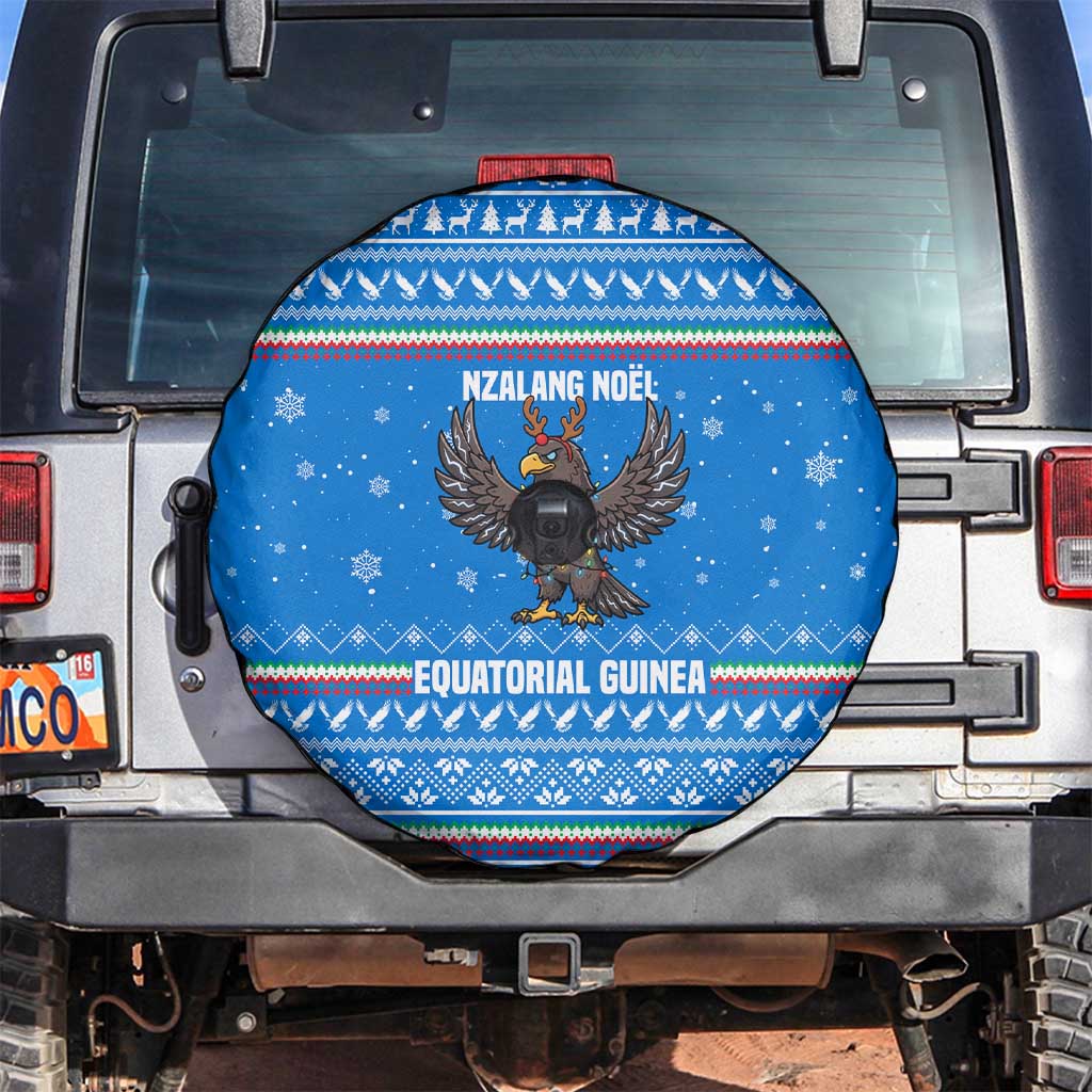 Equatorial Guinea Christmas Spare Tire Cover with Nzalang Noel Eagle Flag Snowflakes and Blue Holiday - Wonder Print Shop