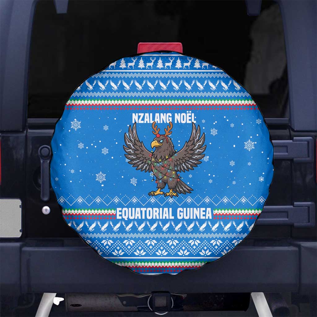 Equatorial Guinea Christmas Spare Tire Cover with Nzalang Noel Eagle Flag Snowflakes and Blue Holiday - Wonder Print Shop