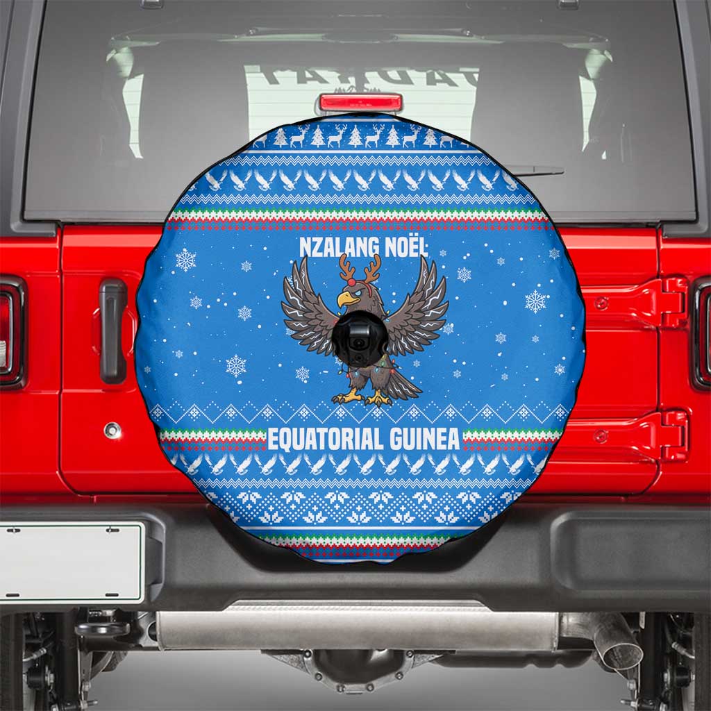 Equatorial Guinea Christmas Spare Tire Cover with Nzalang Noel Eagle Flag Snowflakes and Blue Holiday - Wonder Print Shop