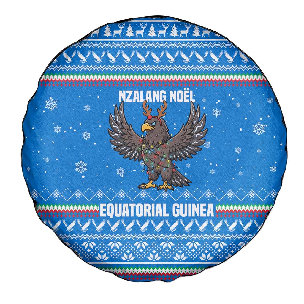 Equatorial Guinea Christmas Spare Tire Cover with Nzalang Noel Eagle Flag Snowflakes and Blue Holiday - Wonder Print Shop