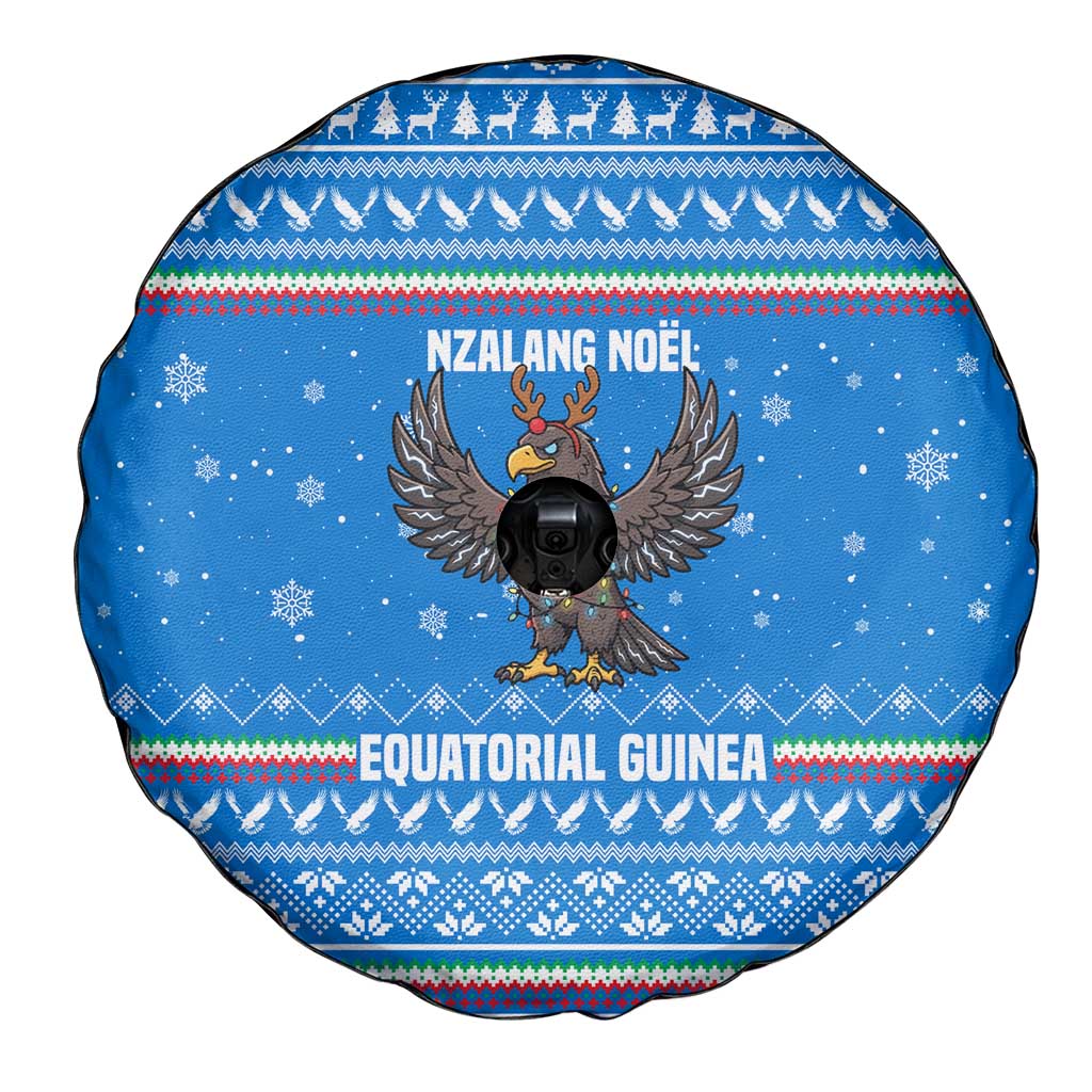 Equatorial Guinea Christmas Spare Tire Cover with Nzalang Noel Eagle Flag Snowflakes and Blue Holiday - Wonder Print Shop