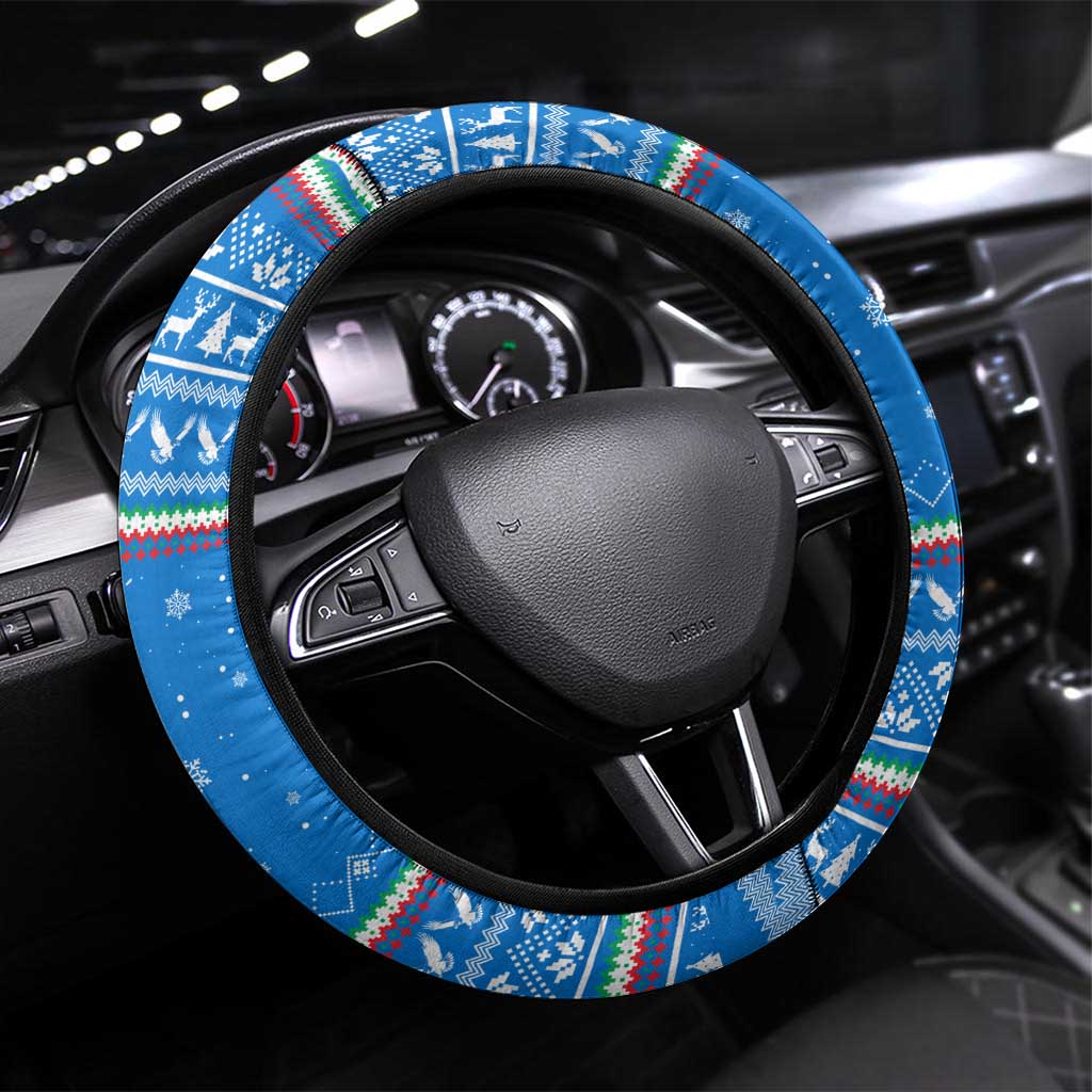 Equatorial Guinea Christmas Steering Wheel Cover with Nzalang Noel Eagle Flag Snowflakes and Blue Holiday - Wonder Print Shop