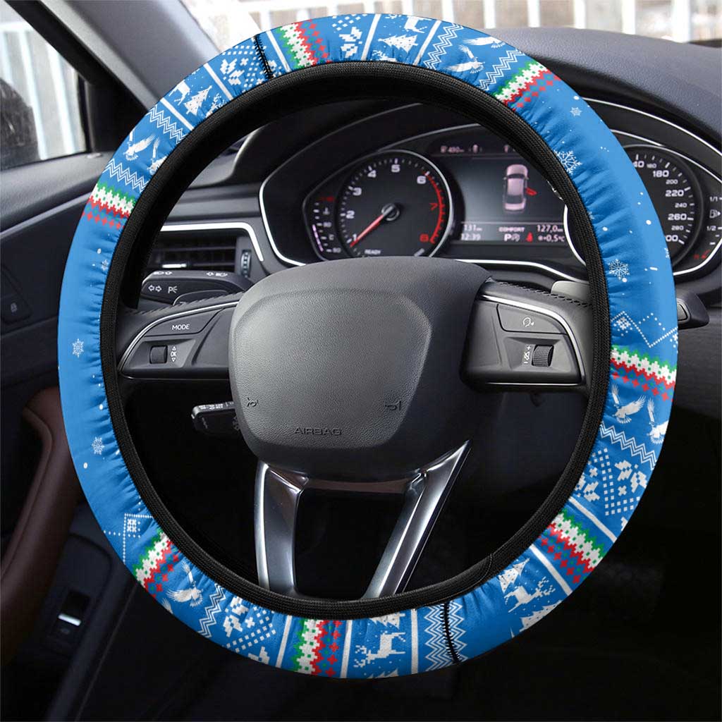 Equatorial Guinea Christmas Steering Wheel Cover with Nzalang Noel Eagle Flag Snowflakes and Blue Holiday - Wonder Print Shop