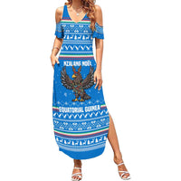 Equatorial Guinea Christmas Summer Maxi Dress with Nzalang Noel Eagle Flag Snowflakes and Blue Holiday - Wonder Print Shop