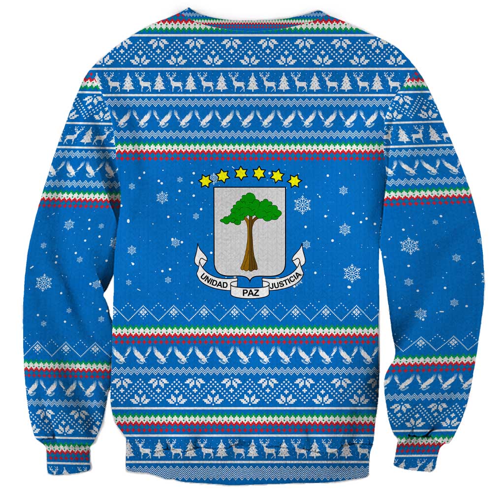 Equatorial Guinea Christmas Sweatshirt with Nzalang Noel Eagle Flag Snowflakes and Blue Holiday - Wonder Print Shop