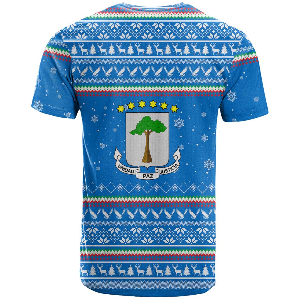 Equatorial Guinea Christmas T Shirt with Nzalang Noel Eagle Flag Snowflakes and Blue Holiday - Wonder Print Shop