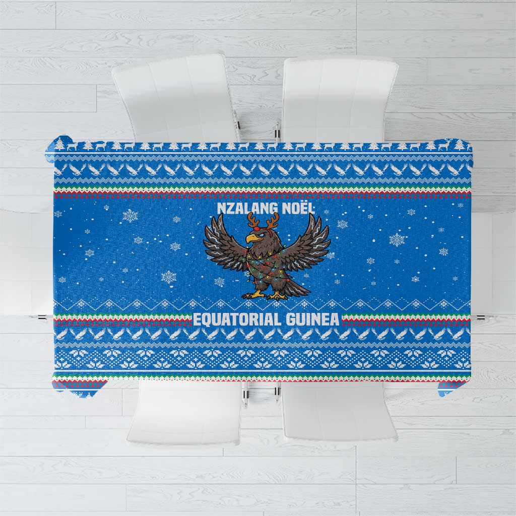 Equatorial Guinea Christmas Tablecloth with Nzalang Noel Eagle Flag Snowflakes and Blue Holiday - Wonder Print Shop
