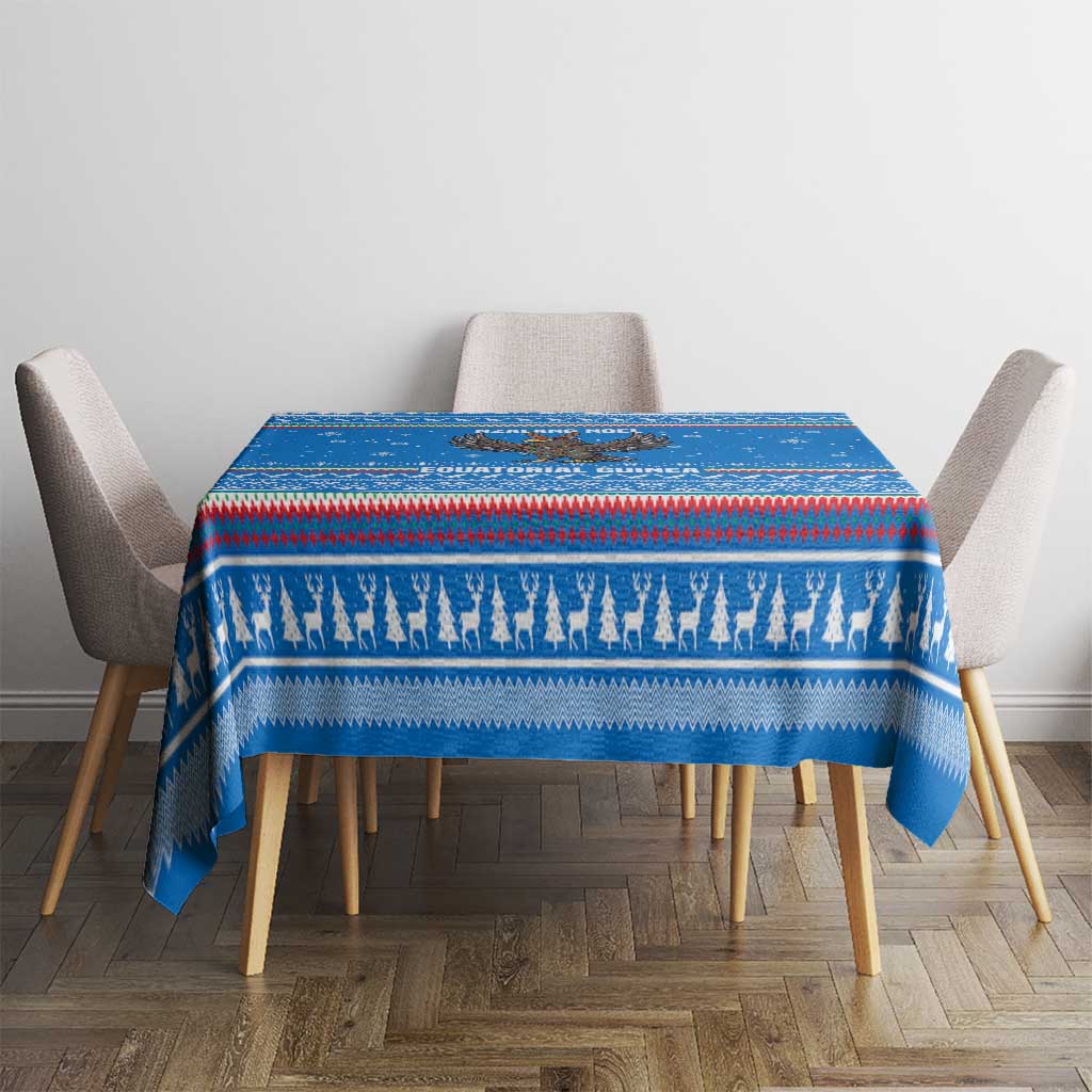 Equatorial Guinea Christmas Tablecloth with Nzalang Noel Eagle Flag Snowflakes and Blue Holiday - Wonder Print Shop