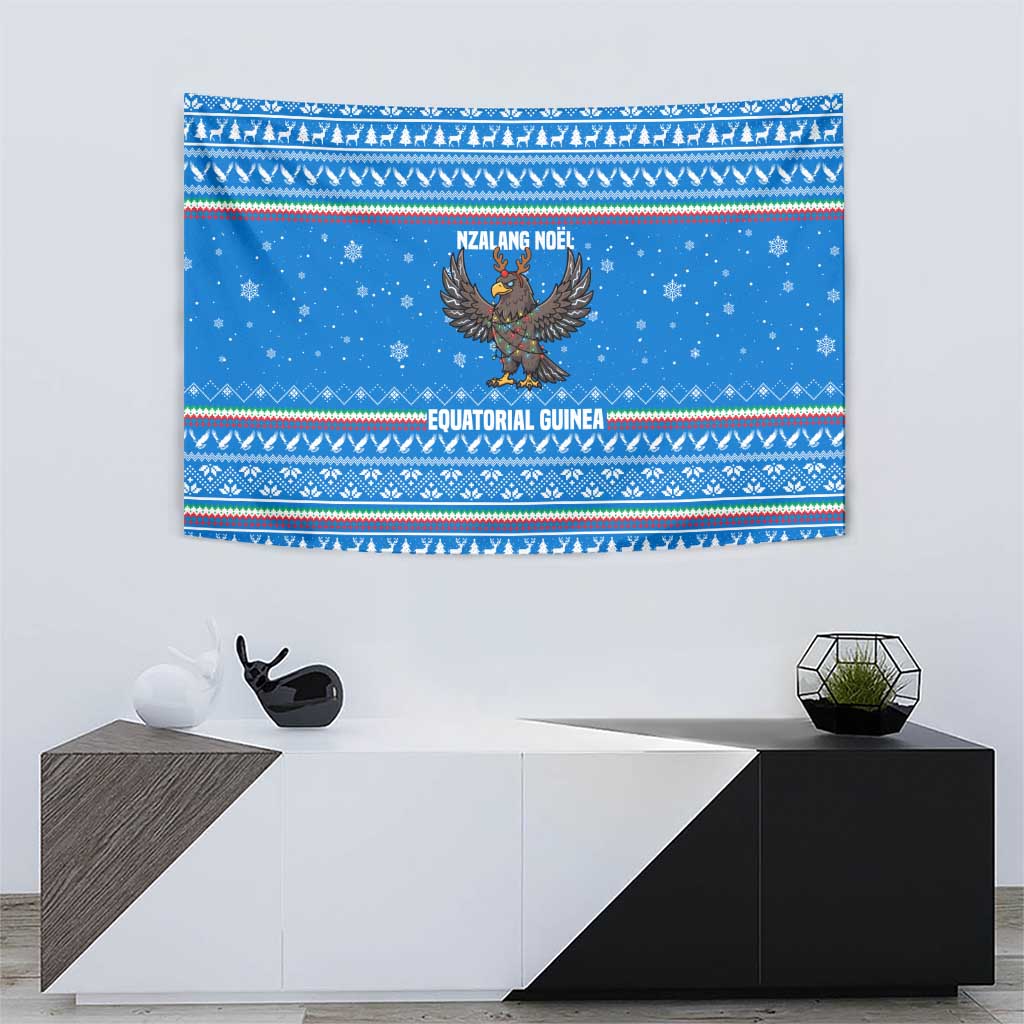 Equatorial Guinea Christmas Tapestry with Nzalang Noel Eagle Flag Snowflakes and Blue Holiday - Wonder Print Shop