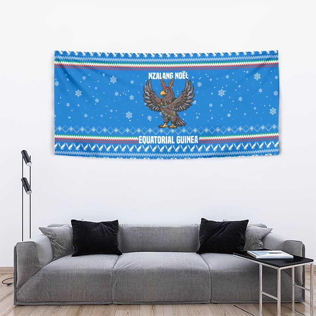 Equatorial Guinea Christmas Tapestry with Nzalang Noel Eagle Flag Snowflakes and Blue Holiday - Wonder Print Shop