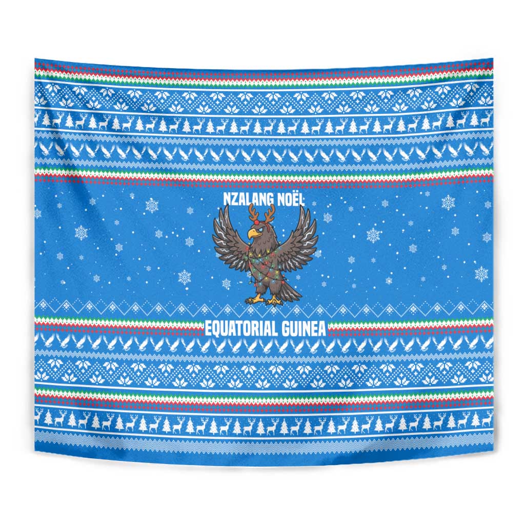 Equatorial Guinea Christmas Tapestry with Nzalang Noel Eagle Flag Snowflakes and Blue Holiday - Wonder Print Shop