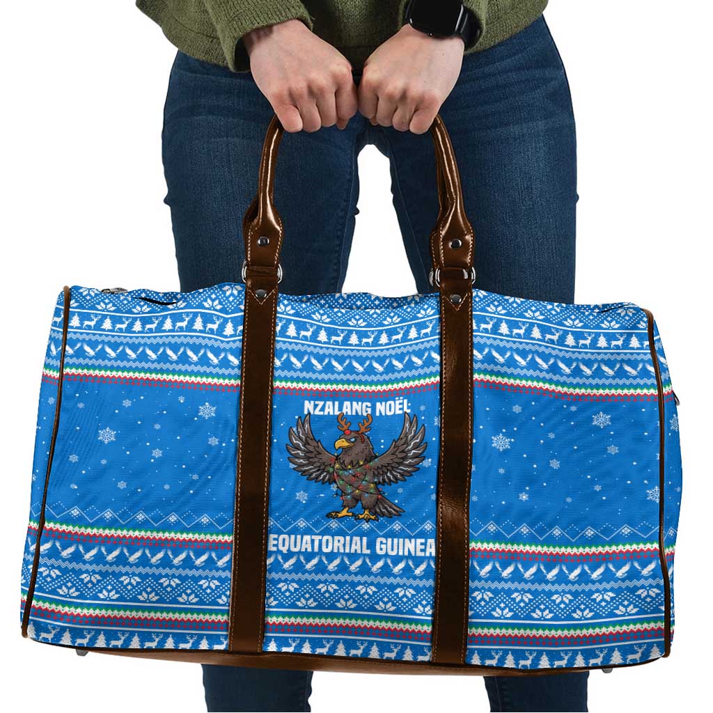 Equatorial Guinea Christmas Travel Bag with Nzalang Noel Eagle Flag Snowflakes and Blue Holiday - Wonder Print Shop