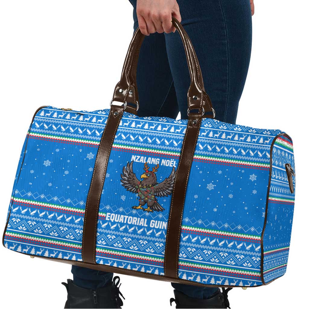 Equatorial Guinea Christmas Travel Bag with Nzalang Noel Eagle Flag Snowflakes and Blue Holiday - Wonder Print Shop