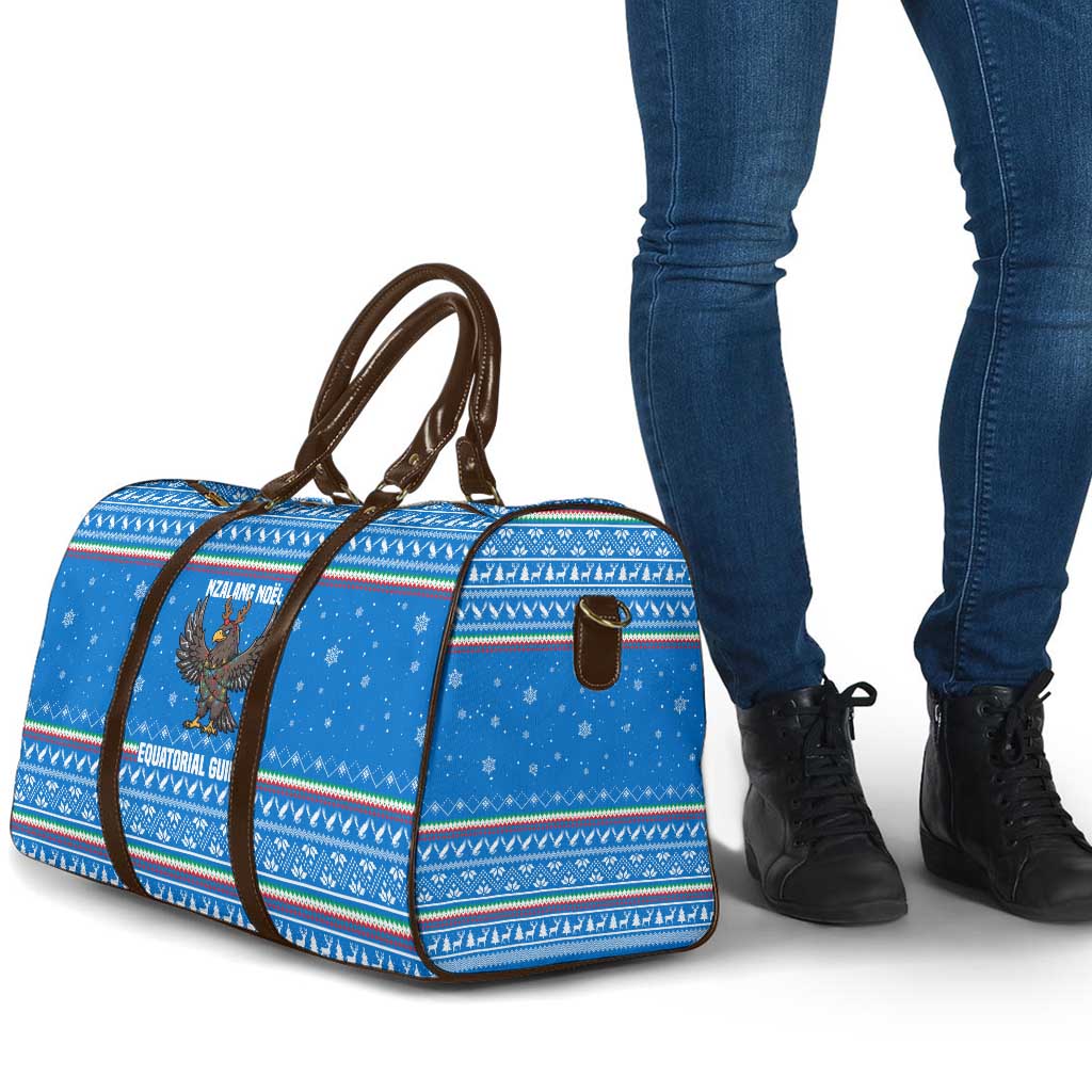 Equatorial Guinea Christmas Travel Bag with Nzalang Noel Eagle Flag Snowflakes and Blue Holiday - Wonder Print Shop