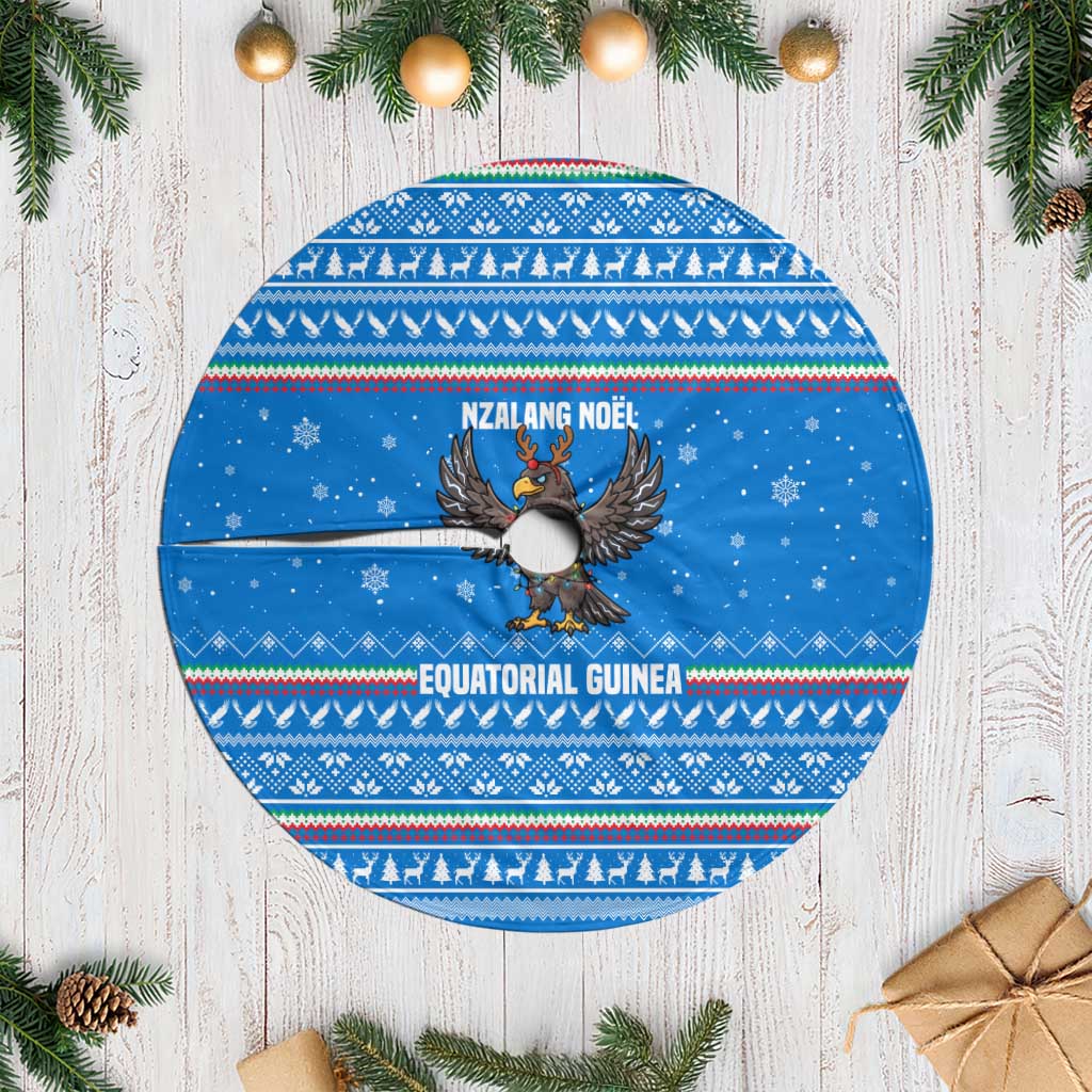 Equatorial Guinea Christmas Tree Skirt with Nzalang Noel Eagle Flag Snowflakes and Blue Holiday - Wonder Print Shop