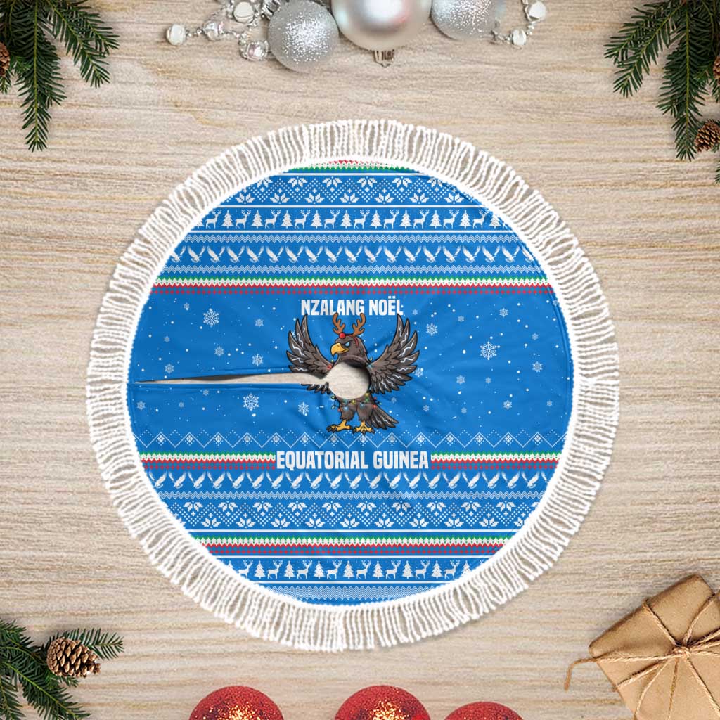 Equatorial Guinea Christmas Tree Skirt with Nzalang Noel Eagle Flag Snowflakes and Blue Holiday - Wonder Print Shop