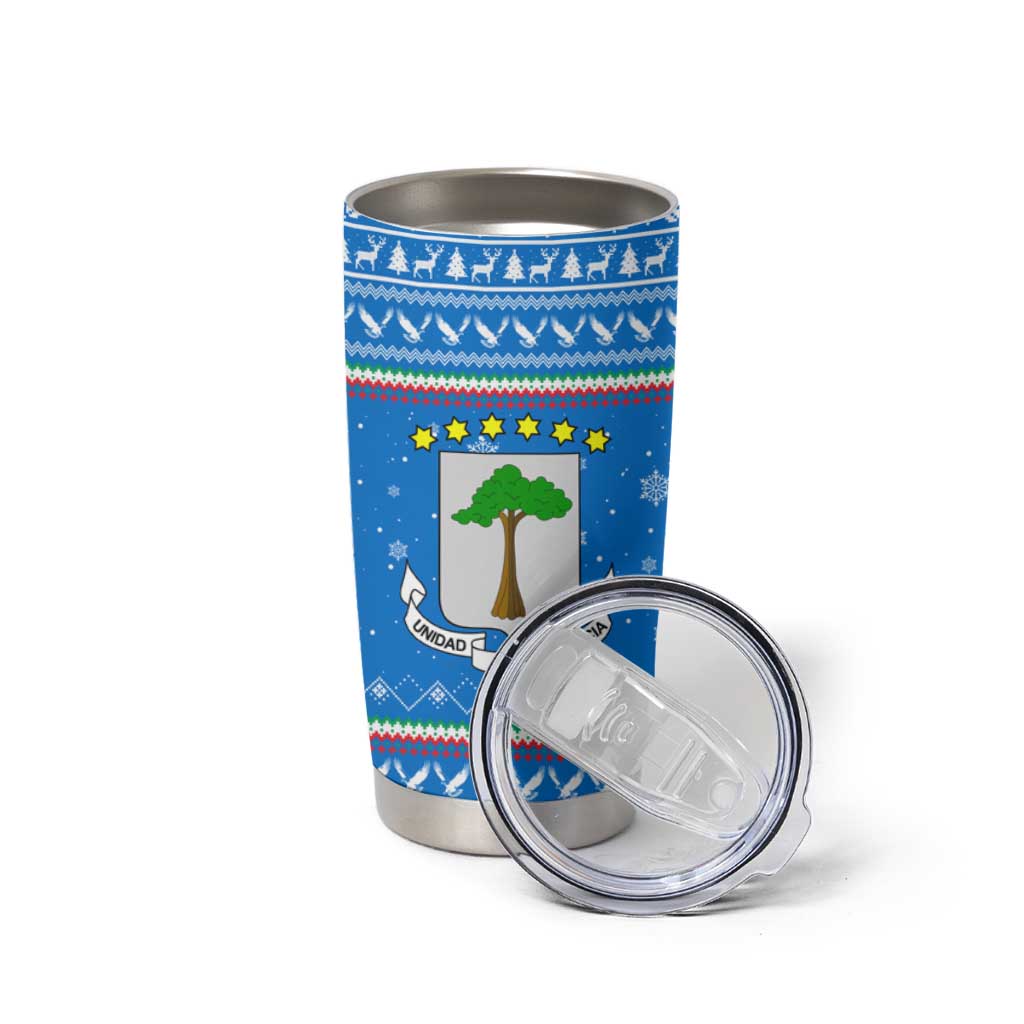 Equatorial Guinea Christmas Tumbler Cup with Nzalang Noel Eagle Flag Snowflakes and Blue Holiday - Wonder Print Shop