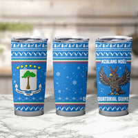 Equatorial Guinea Christmas Tumbler Cup with Nzalang Noel Eagle Flag Snowflakes and Blue Holiday - Wonder Print Shop