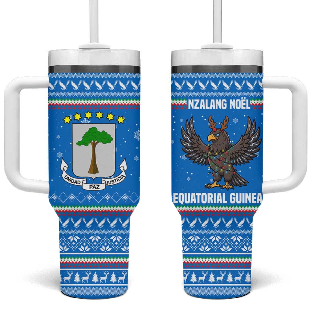 Equatorial Guinea Christmas Tumbler With Handle with Nzalang Noel Eagle Flag Snowflakes and Blue Holiday - Wonder Print Shop