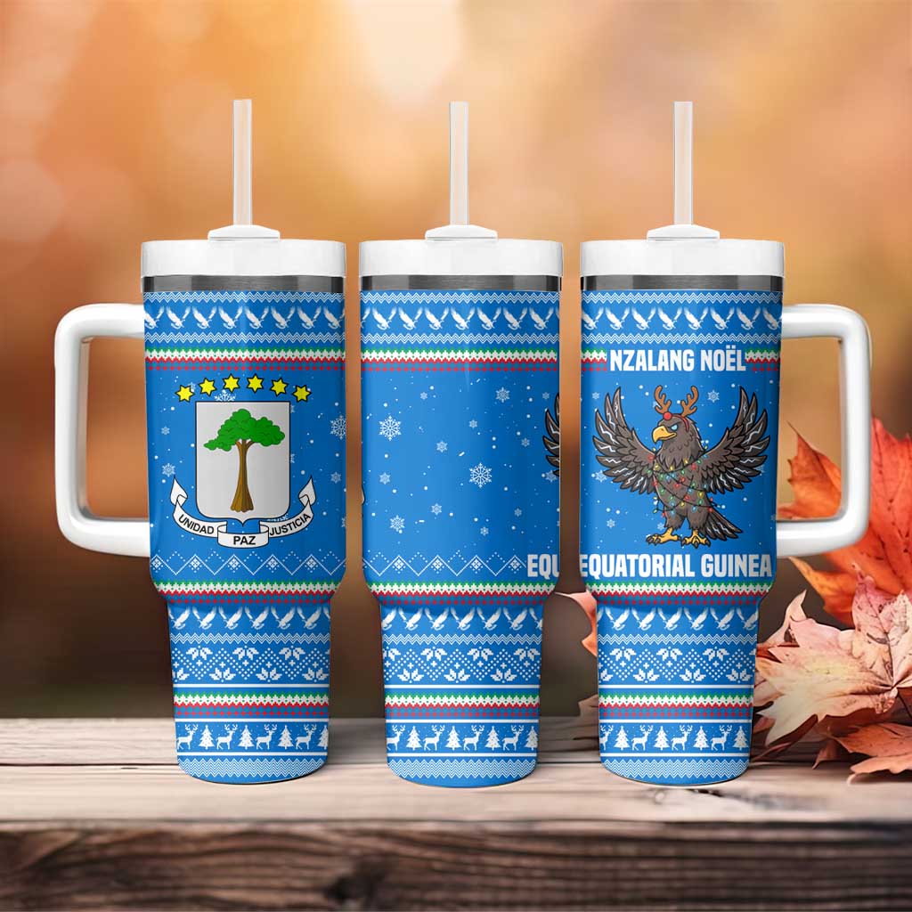 Equatorial Guinea Christmas Tumbler With Handle with Nzalang Noel Eagle Flag Snowflakes and Blue Holiday - Wonder Print Shop