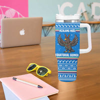 Equatorial Guinea Christmas Tumbler With Handle with Nzalang Noel Eagle Flag Snowflakes and Blue Holiday - Wonder Print Shop