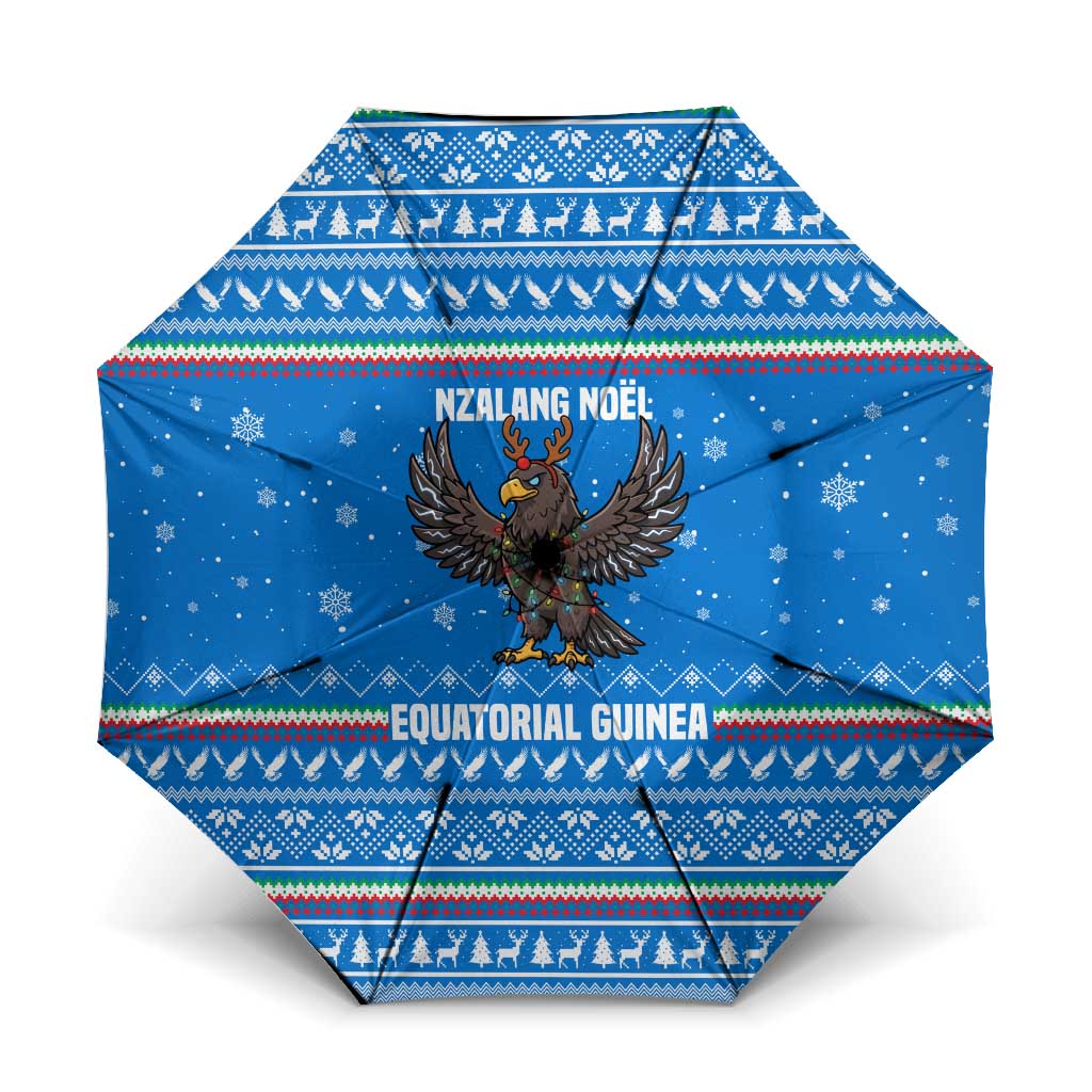 Equatorial Guinea Christmas Umbrella with Nzalang Noel Eagle Flag Snowflakes and Blue Holiday - Wonder Print Shop