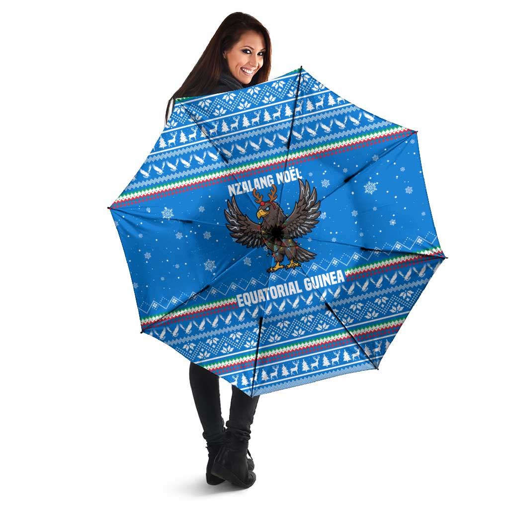 Equatorial Guinea Christmas Umbrella with Nzalang Noel Eagle Flag Snowflakes and Blue Holiday - Wonder Print Shop
