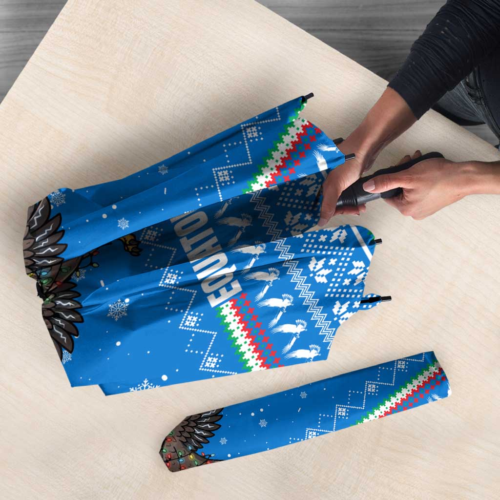 Equatorial Guinea Christmas Umbrella with Nzalang Noel Eagle Flag Snowflakes and Blue Holiday - Wonder Print Shop