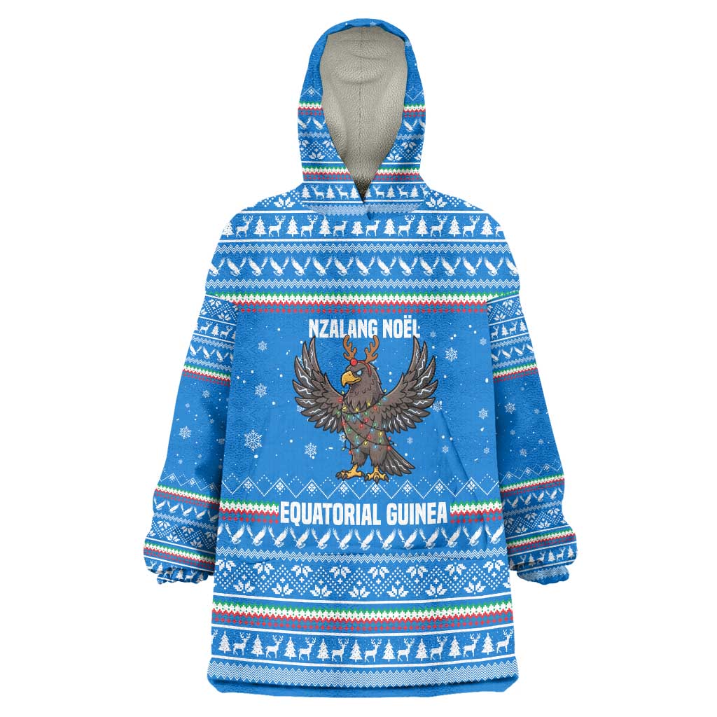 Equatorial Guinea Christmas Wearable Blanket Hoodie with Nzalang Noel Eagle Flag Snowflakes and Blue Holiday - Wonder Print Shop